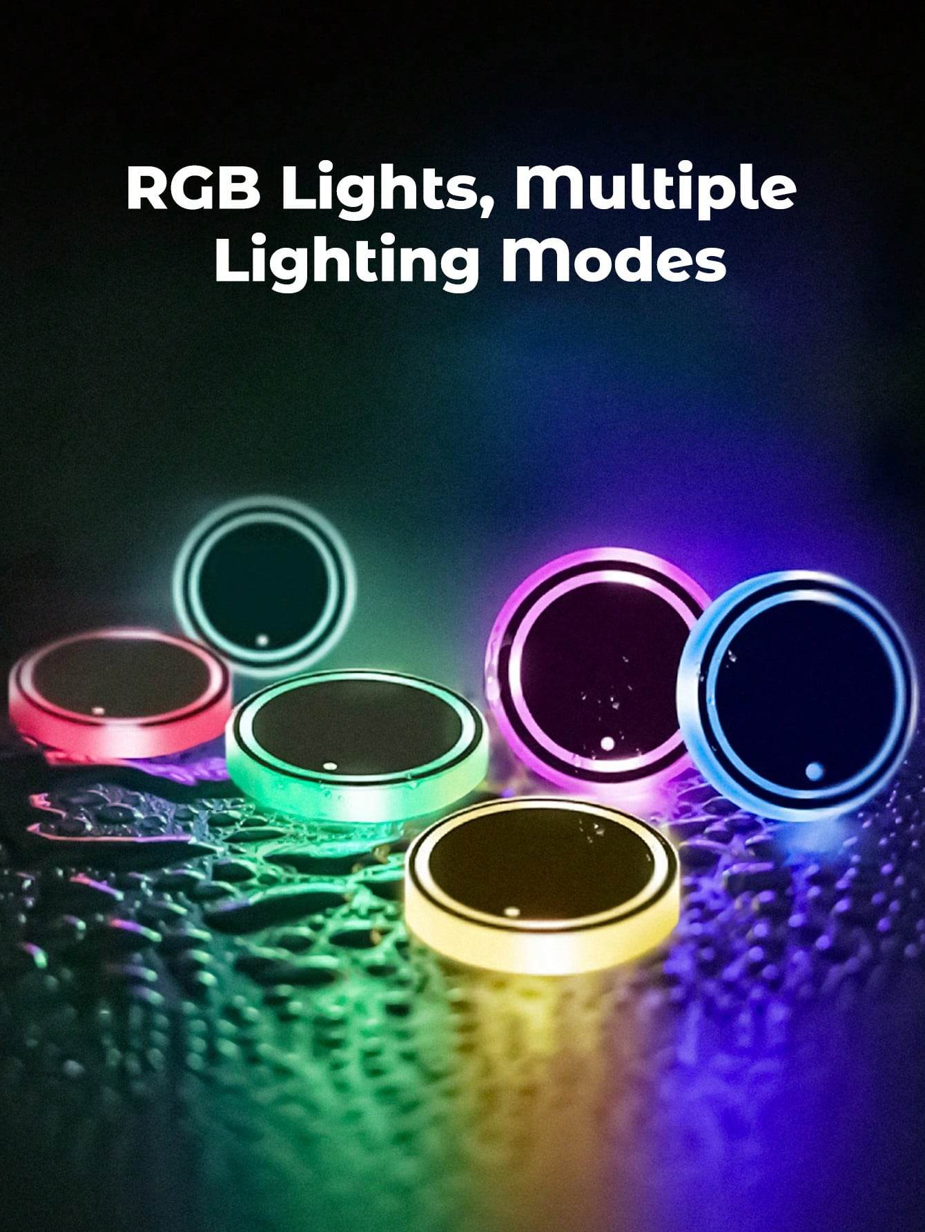 Teckwe 2pcs LED Car Cup Holder Lights, Light Up Car Coasters For Cup Holders 7 Color-Changing Light Up Cup Holder Insert Coasters, Waterproof Car Accessories, Car Gifts For Men & Women