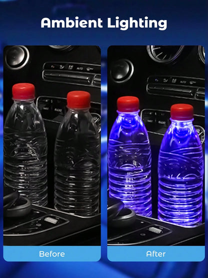 Teckwe 2pcs LED Car Cup Holder Lights, Light Up Car Coasters For Cup Holders 7 Color-Changing Light Up Cup Holder Insert Coasters, Waterproof Car Accessories, Car Gifts For Men & Women