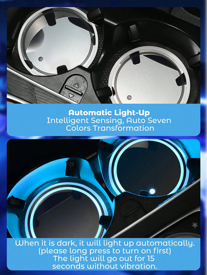 Teckwe 2pcs LED Car Cup Holder Lights, Light Up Car Coasters For Cup Holders 7 Color-Changing Light Up Cup Holder Insert Coasters, Waterproof Car Accessories, Car Gifts For Men & Women