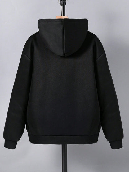 Teen Boy All-Match Graphic Print Versatile Hooded Zip-Up Sweatshirt Fall Winter