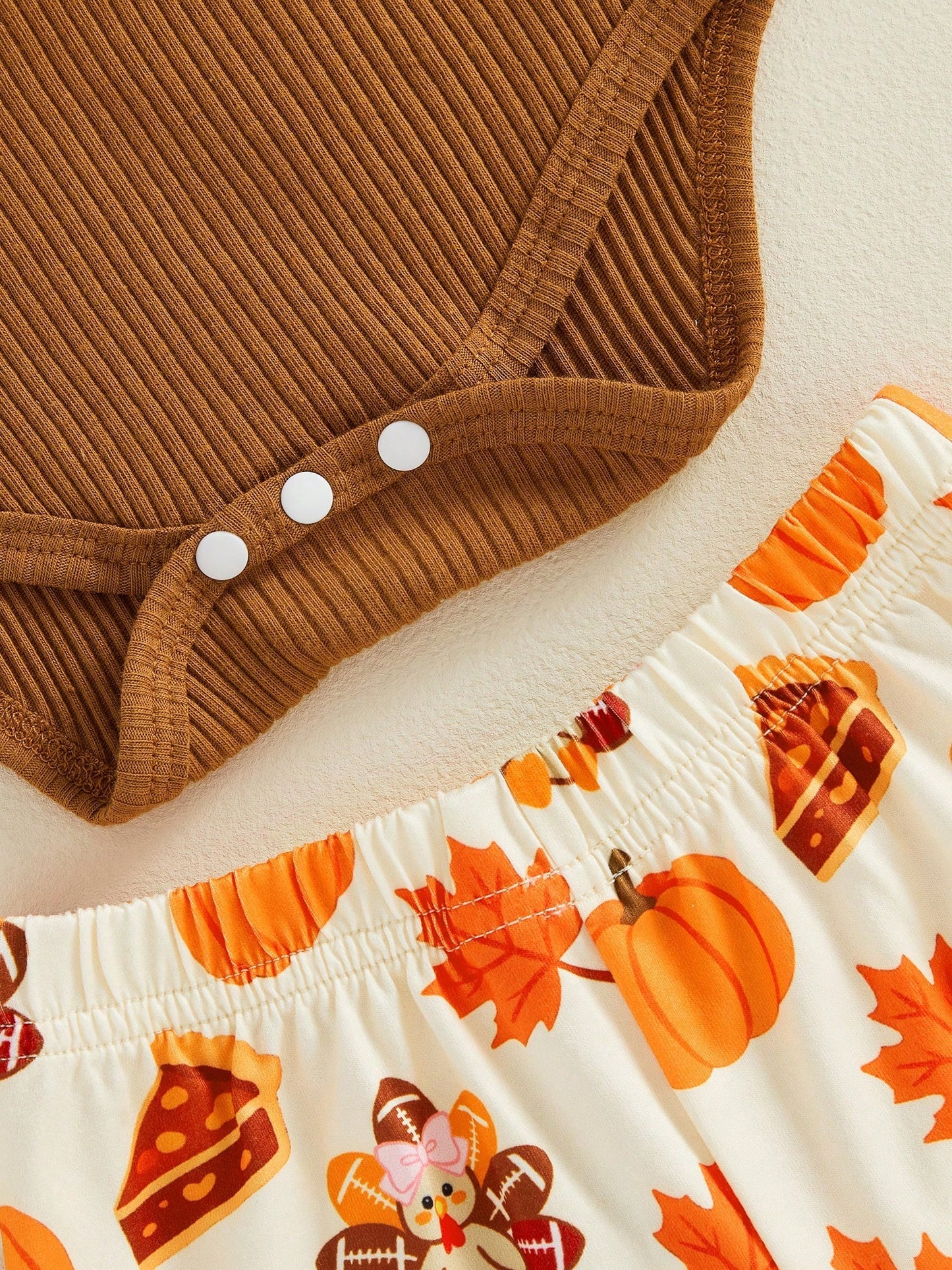 Thanksgiving Baby Girls Outfit Turkey Embroidery Long Sleeve Romper With Print Flared Pants And Headband