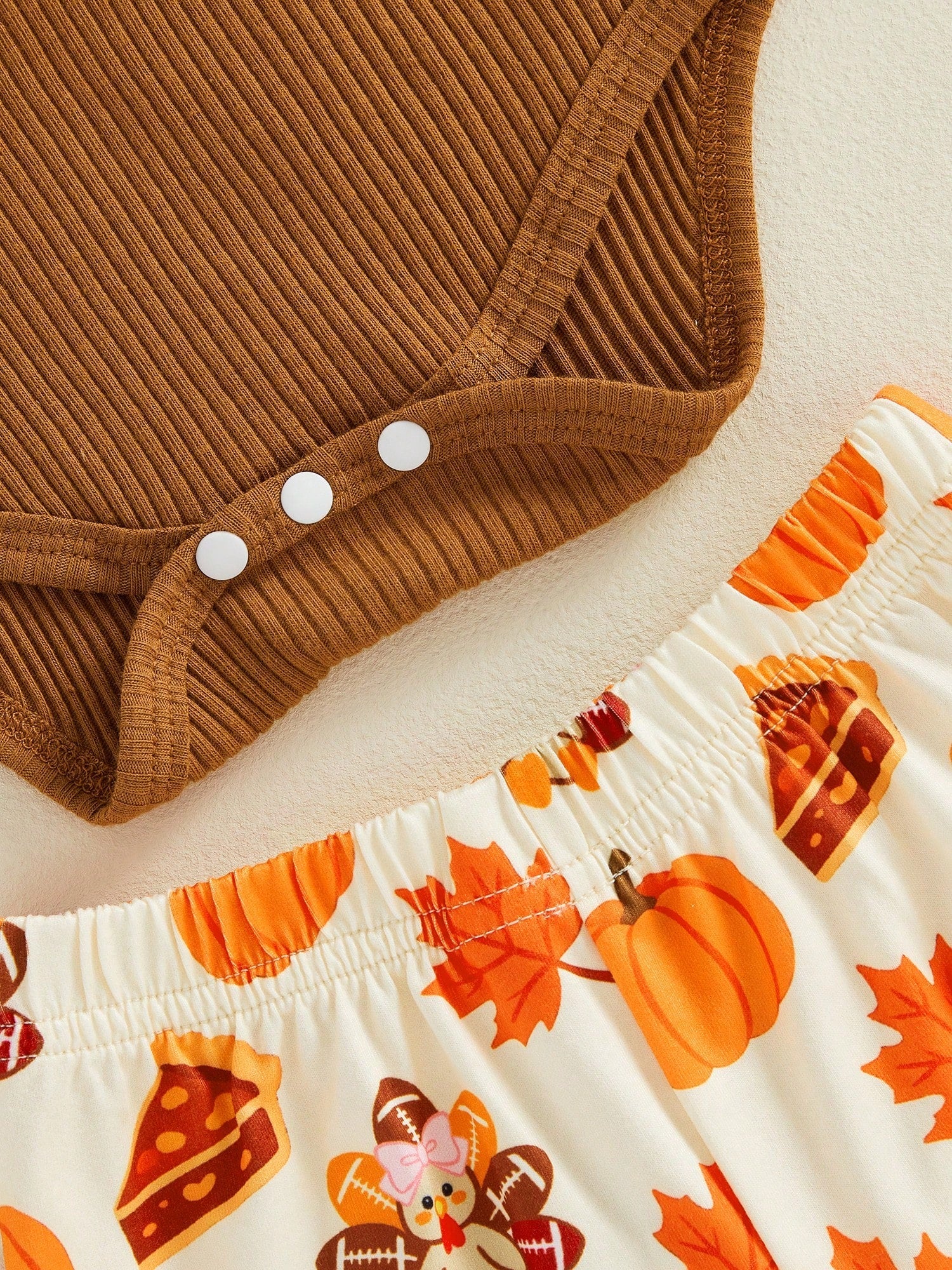 Thanksgiving Baby Girls Outfit Turkey Embroidery Long Sleeve Romper With Print Flared Pants And Headband