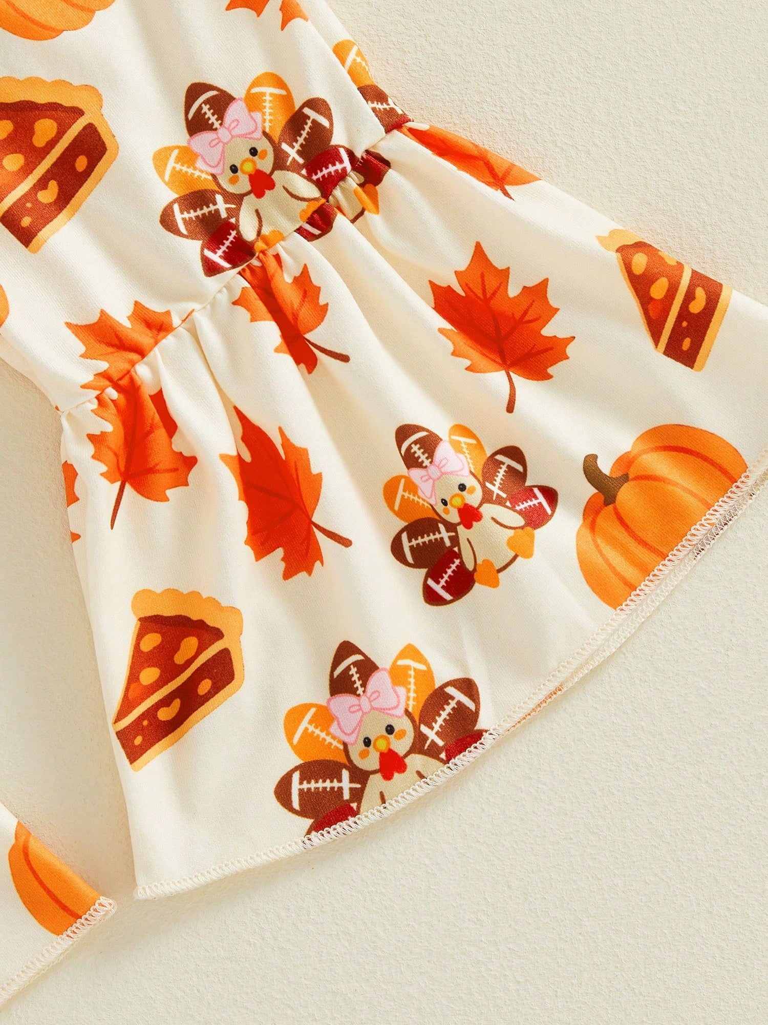 Thanksgiving Baby Girls Outfit Turkey Embroidery Long Sleeve Romper With Print Flared Pants And Headband
