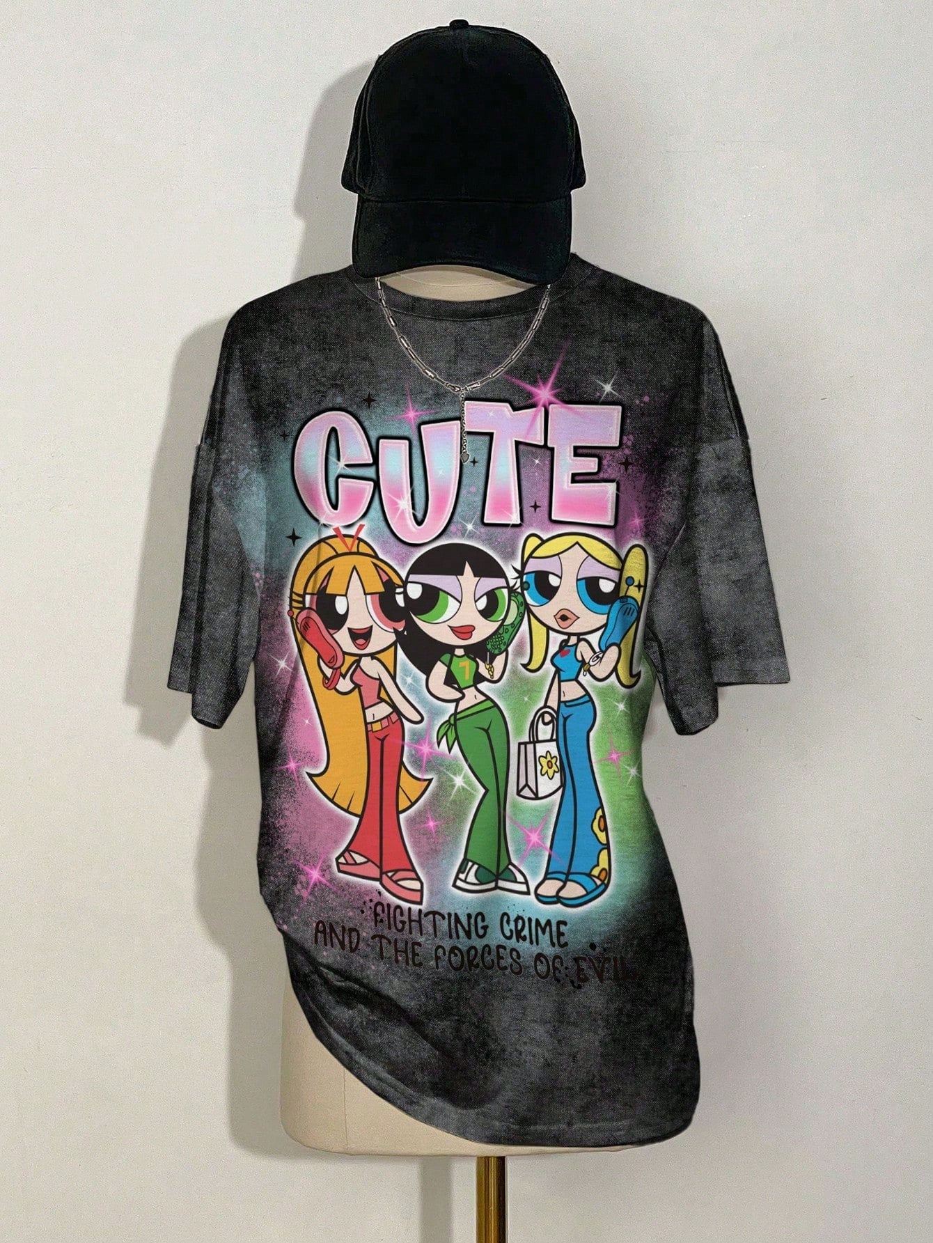 THE POWERPUFF GIRLS X Women's Casual Letter & Cartoon Print Short Sleeve T-Shirt, Versatile For Daily Wear
