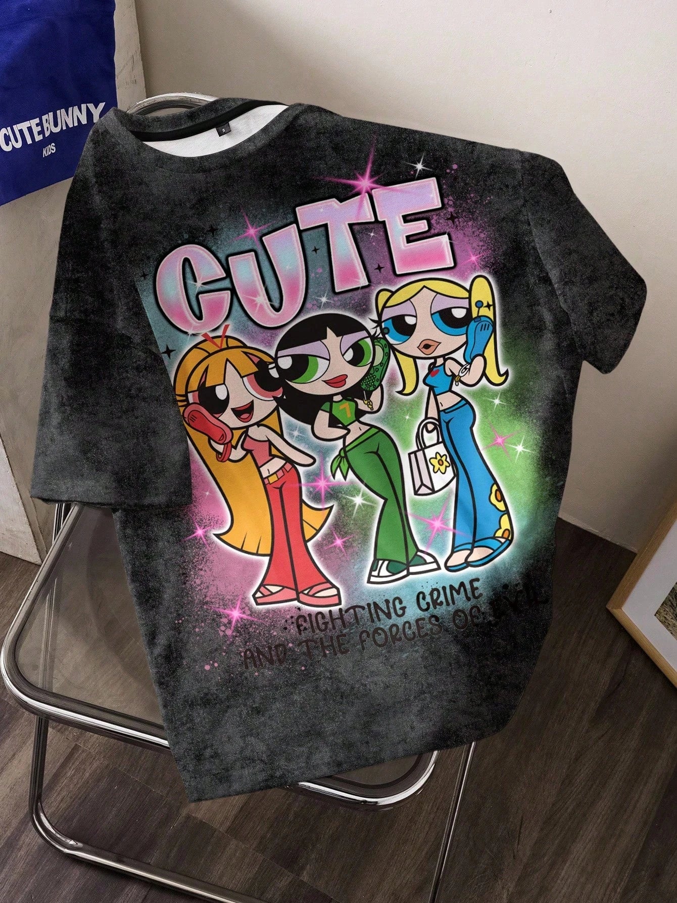 THE POWERPUFF GIRLS X Women's Casual Letter & Cartoon Print Short Sleeve T-Shirt, Versatile For Daily Wear