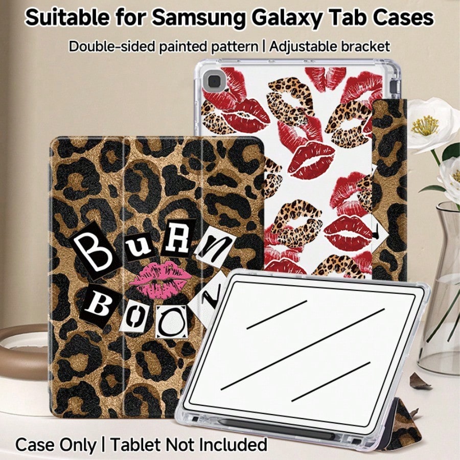 The Wild Leopard Pattern Red Lip Design Tablet Protective Case Is Compatible With 10th And 11th Generation Cases, A16, 11-Inch Pro (10th Generation), Soft Edge Air Cases, Air 8, And 12.4-Inch Gala