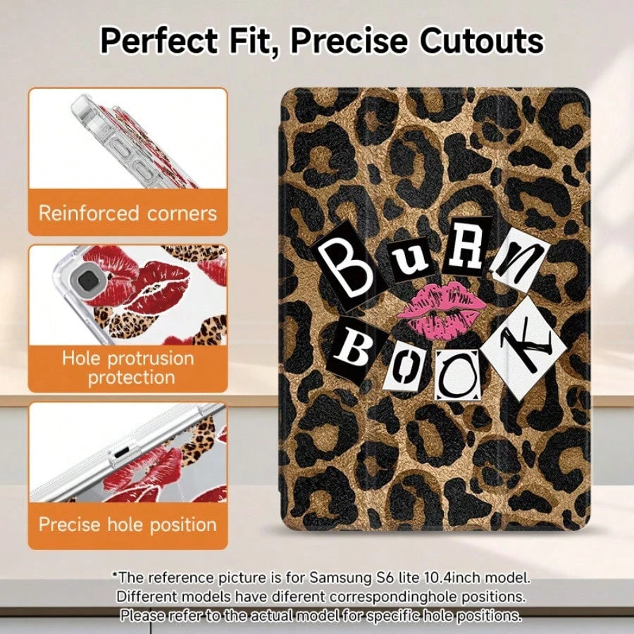The Wild Leopard Pattern Red Lip Design Tablet Protective Case Is Compatible With 10th And 11th Generation Cases, A16, 11-Inch Pro (10th Generation), Soft Edge Air Cases, Air 8, And 12.4-Inch Gala
