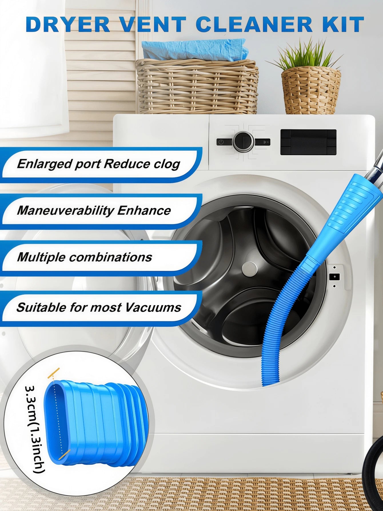 Third-Gen Extendable Vacuum Extension Hose Made Of Sturdy Plastic. Flexible Stretchable Tube Reaches Tight Corners To Remove Lint & Debris, Compatible With Most Vacuums As Household Cleaning Accessory