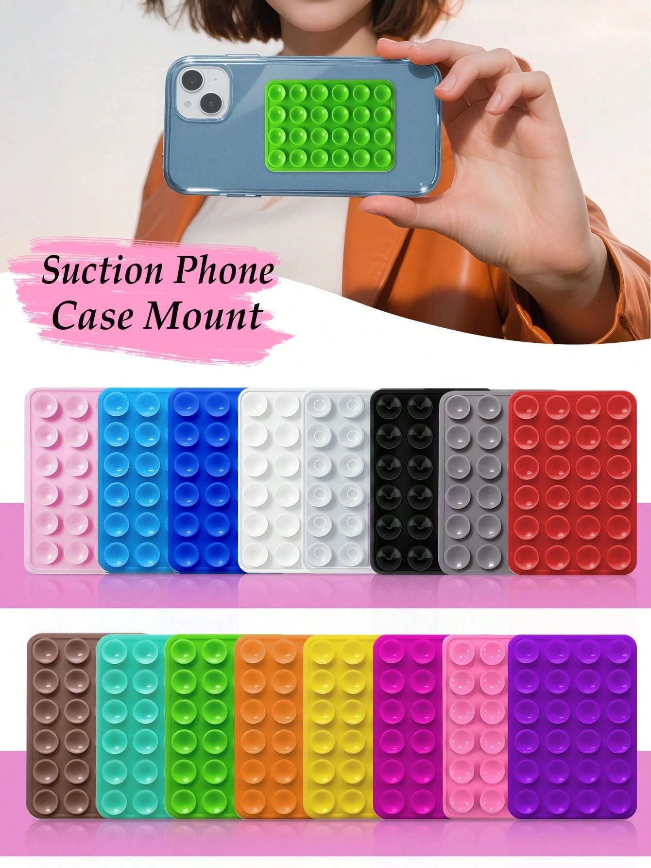 This One-Piece Silicone Material Product Has 48 Double-Sided Suction Cups On The Back Of The Phone Case, Suitable For Mobile Phones, Laptop Bags, Leather Bags, Suction Cups And Card Clips.