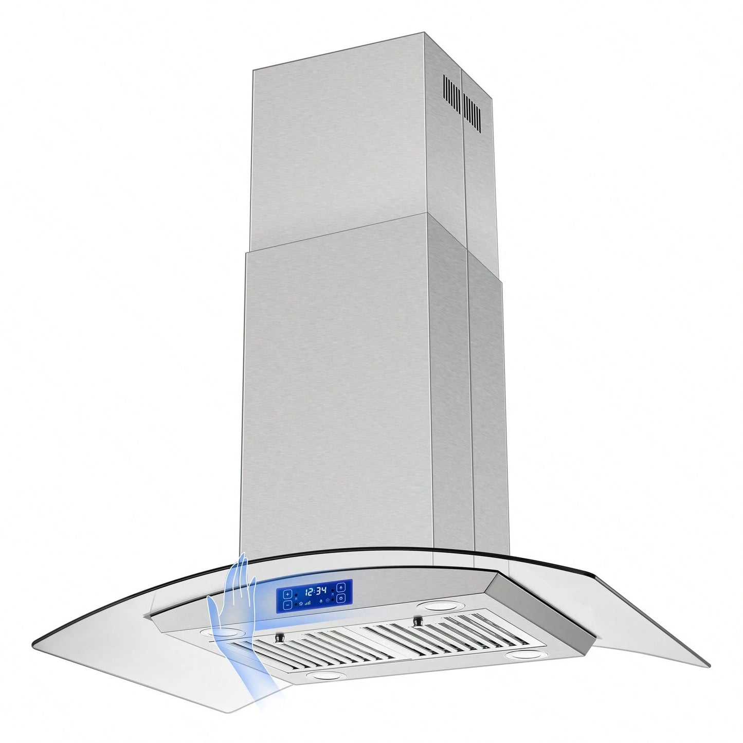 Tieasy 36" Island Mount Kitchen Range Hood Stainless Steel Tempered Glass Touch Panel
