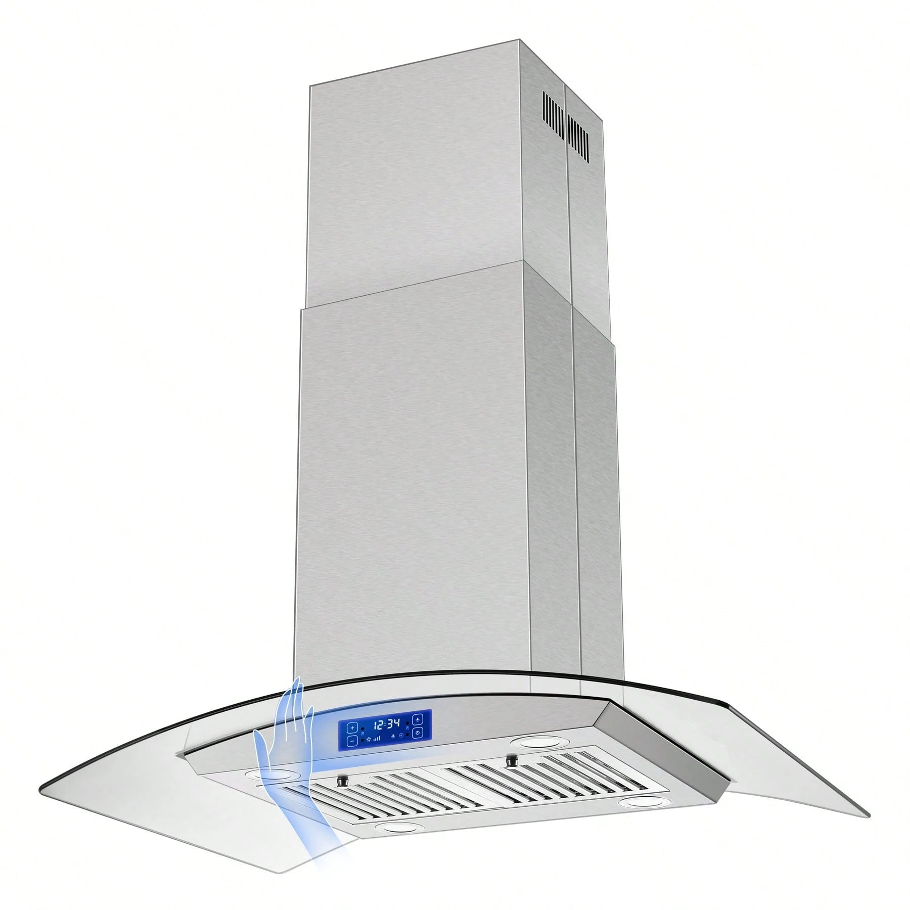 Tieasy 36" Island Mount Kitchen Range Hood Stainless Steel Tempered Glass Touch Panel