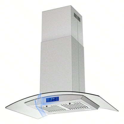 Tieasy 36" Island Mount Kitchen Range Hood Stainless Steel Tempered Glass Touch Panel
