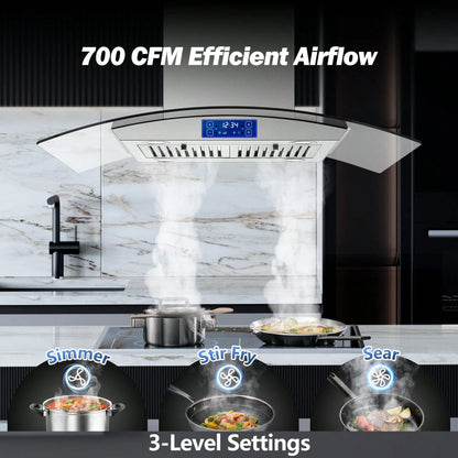 Tieasy 36" Island Mount Kitchen Range Hood Stainless Steel Tempered Glass Touch Panel