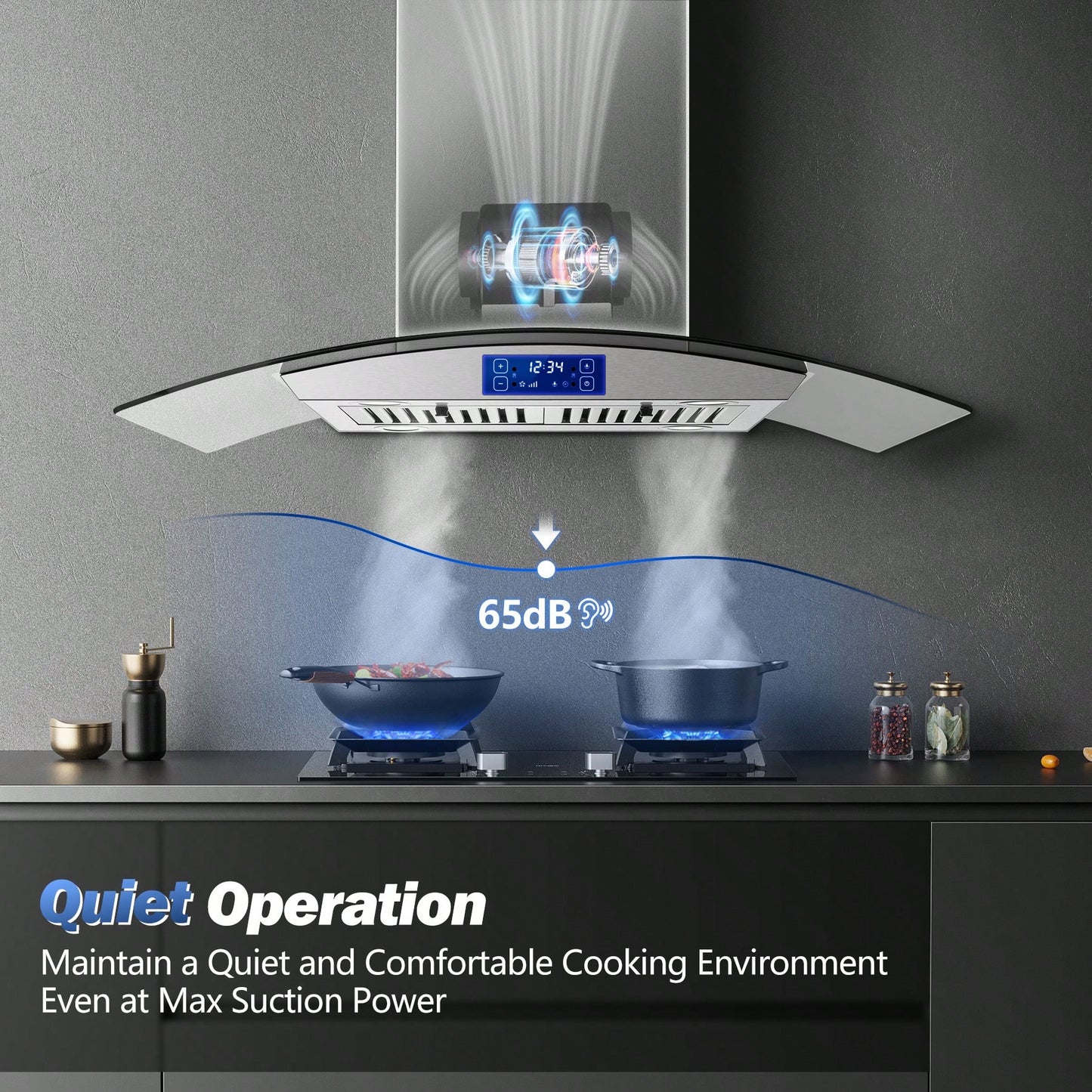Tieasy 36" Island Mount Kitchen Range Hood Stainless Steel Tempered Glass Touch Panel