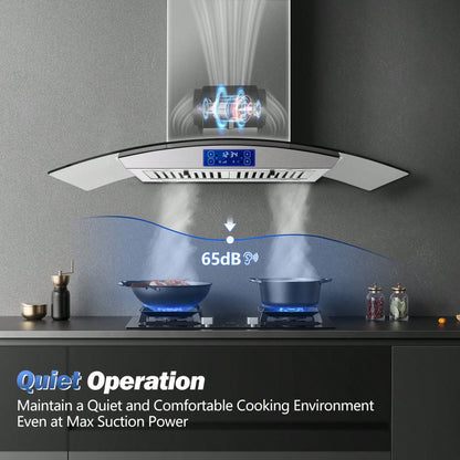 Tieasy 36" Island Mount Kitchen Range Hood Stainless Steel Tempered Glass Touch Panel