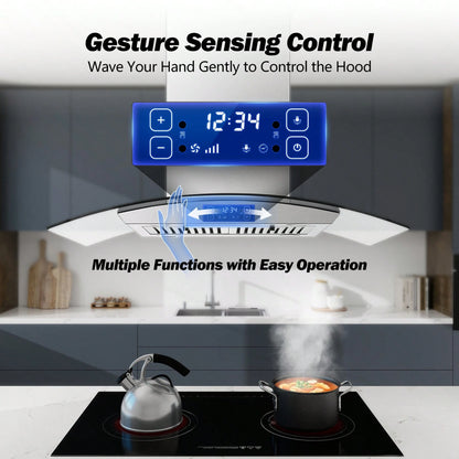 Tieasy 36" Island Mount Kitchen Range Hood Stainless Steel Tempered Glass Touch Panel