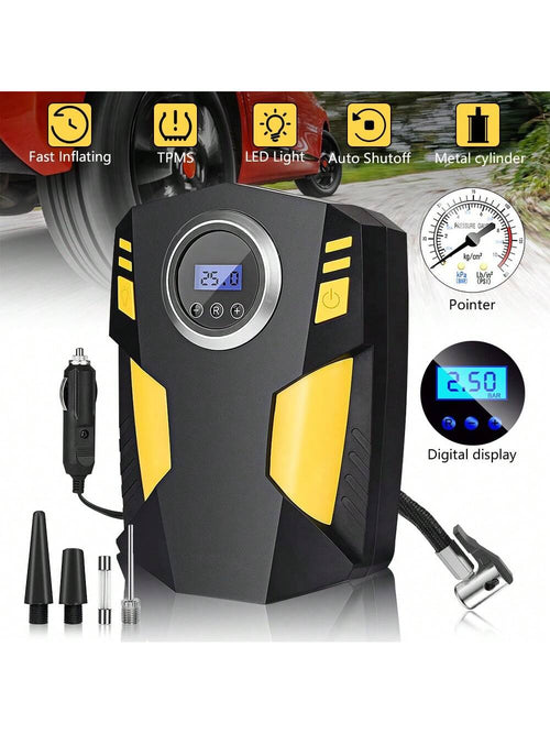 Tire Inflator Portable Air Compressor- Air Pump For Car Tires, LED Light,12V, Suitable For Bicycles, Motorcycles, Etc