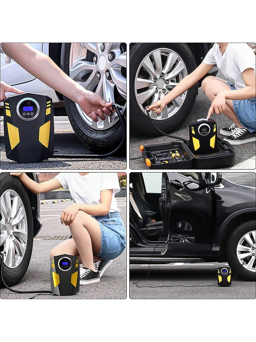 Tire Inflator Portable Air Compressor- Air Pump For Car Tires, LED Light,12V, Suitable For Bicycles, Motorcycles, Etc