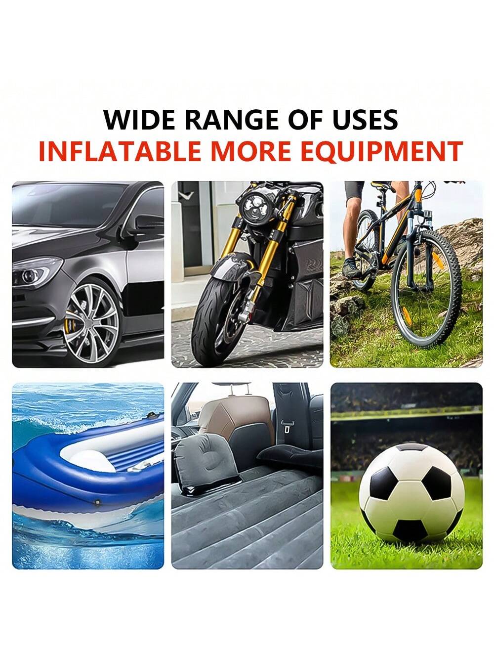 Tire Inflator Portable Air Compressor- Air Pump For Car Tires, LED Light,12V, Suitable For Bicycles, Motorcycles, Etc