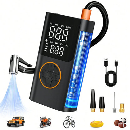 Tire Inflator Portable Air Compressor, Bike Pump With Gauge And USB Charging Output, 150PSI Fast Inflation Portable Tire Inflator For Car Bicycles Motorcycles Scooter Balls