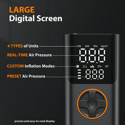 Tire Inflator Portable Air Compressor, Bike Pump With Gauge And USB Charging Output, 150PSI Fast Inflation Portable Tire Inflator For Car Bicycles Motorcycles Scooter Balls