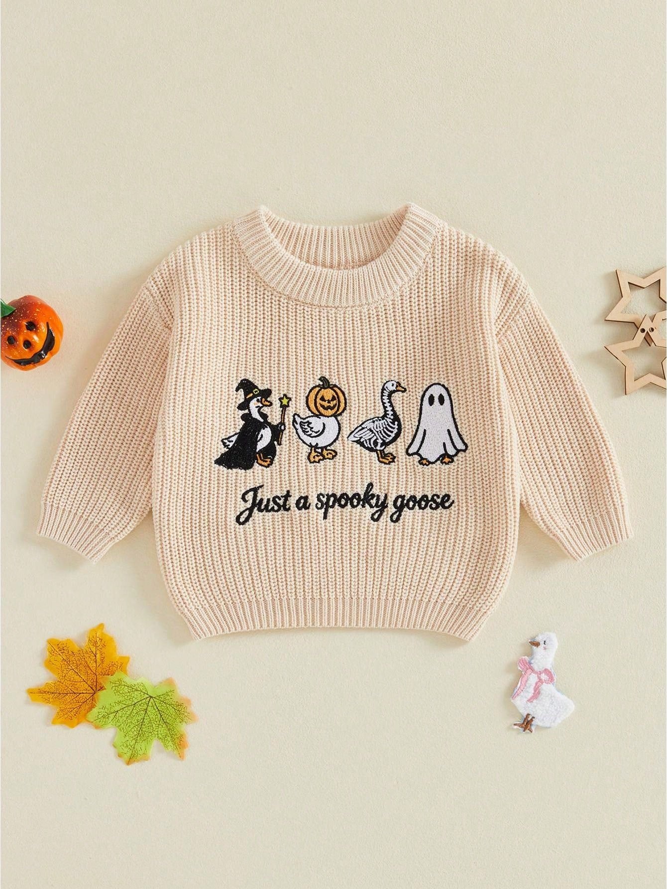 Toddler Baby Boys Girl Halloween Sweater Embroidery Long Sleeve Pullover 3M-5T Kids Warm Jumpers Tops Fall Loose Knitwear