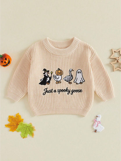 Toddler Baby Boys Girl Halloween Sweater Embroidery Long Sleeve Pullover 3M-5T Kids Warm Jumpers Tops Fall Loose Knitwear