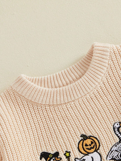 Toddler Baby Boys Girl Halloween Sweater Embroidery Long Sleeve Pullover 3M-5T Kids Warm Jumpers Tops Fall Loose Knitwear