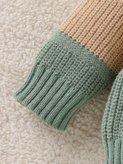 Toddler Boys' Sage Green Pullover Sweater,Autumn Casual Back-To-School Baby Knitwear Jumper,Korean Style Stand Collar Jacket Clothes For Fall Winter