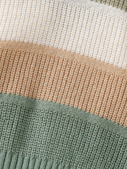 Toddler Boys' Sage Green Pullover Sweater,Autumn Casual Back-To-School Baby Knitwear Jumper,Korean Style Stand Collar Jacket Clothes For Fall Winter