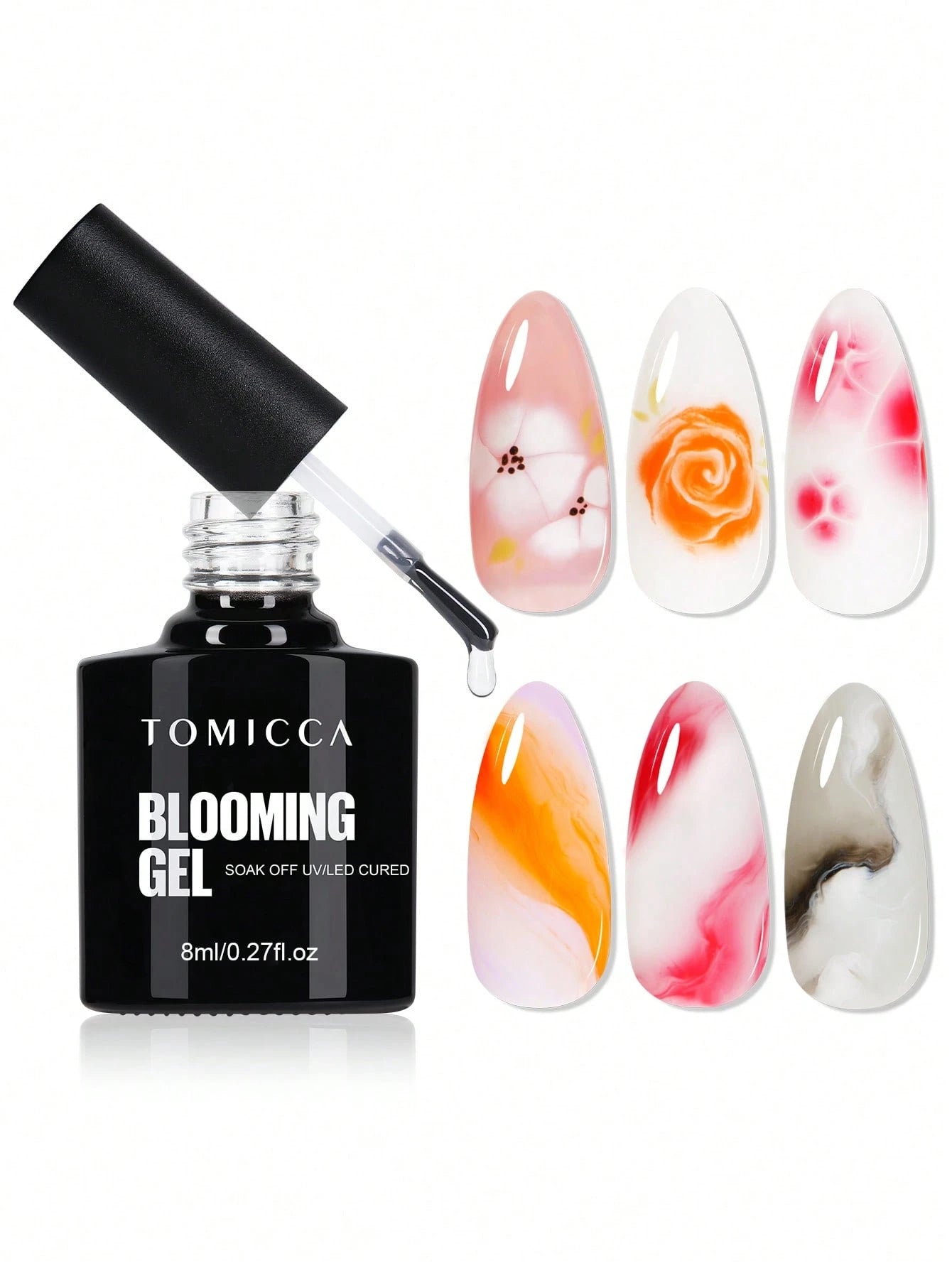 TOMICCA 8ml Transparent Blooming Gel Nail Polish, Removable UV LED Blooming Gel Nail Polish, Can Create Tie Dye Effect, Suitable For Nail Art, Marble, Natural Stone, Watercolor Tie Dye And More, Chris