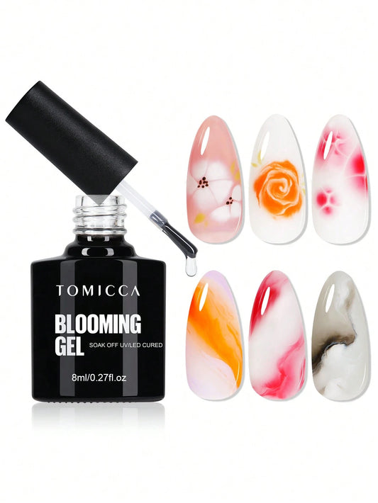 TOMICCA 8ml Transparent Blooming Gel Nail Polish, Removable UV LED Blooming Gel Nail Polish, Can Create Tie Dye Effect, Suitable For Nail Art, Marble, Natural Stone, Watercolor Tie Dye And More, Chris