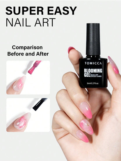 TOMICCA 8ml Transparent Blooming Gel Nail Polish, Removable UV LED Blooming Gel Nail Polish, Can Create Tie Dye Effect, Suitable For Nail Art, Marble, Natural Stone, Watercolor Tie Dye And More, Chris