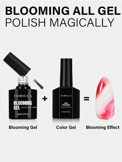 TOMICCA 8ml Transparent Blooming Gel Nail Polish, Removable UV LED Blooming Gel Nail Polish, Can Create Tie Dye Effect, Suitable For Nail Art, Marble, Natural Stone, Watercolor Tie Dye And More, Chris