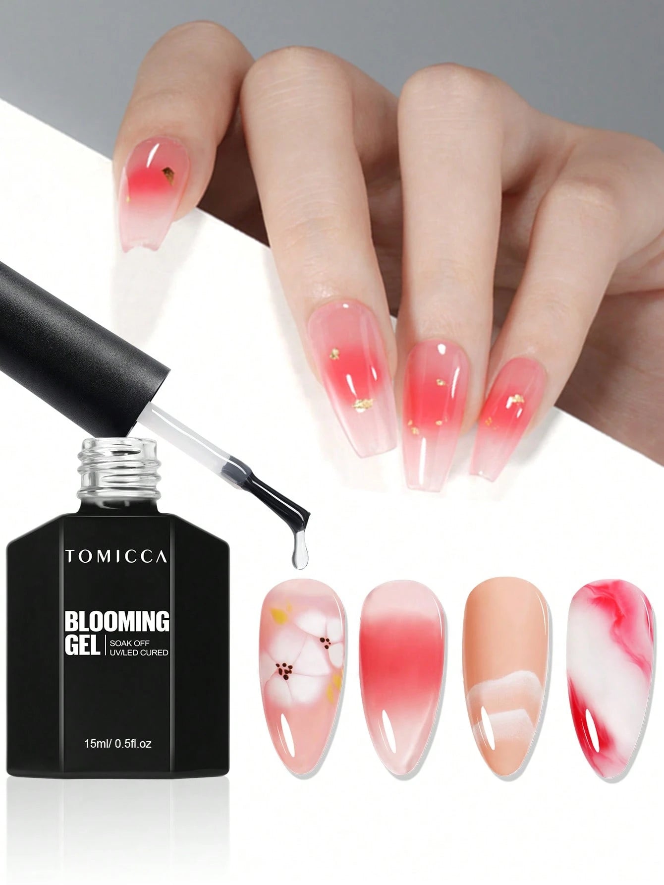 TOMICCA 8ml Transparent Blooming Gel Nail Polish, Removable UV LED Blooming Gel Nail Polish, Can Create Tie Dye Effect, Suitable For Nail Art, Marble, Natural Stone, Watercolor Tie Dye And More, Chris