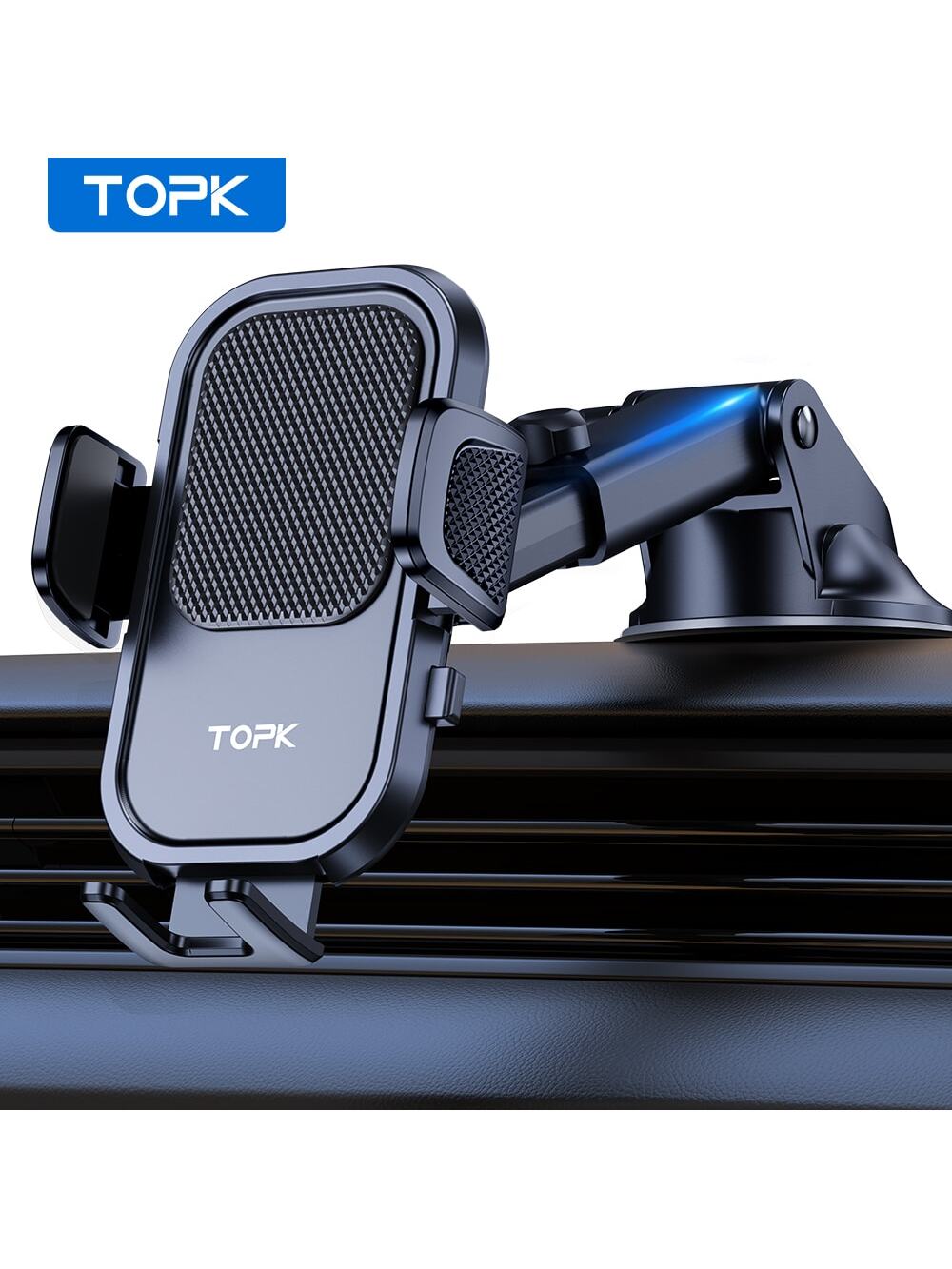 TOPK Car Phone Holder Car Navigation Bracket Dashboard Suction Cup Type Cellphone Holder Mount For Both Portrait And Landscape, Upgraded With Reinforced Suction Cup