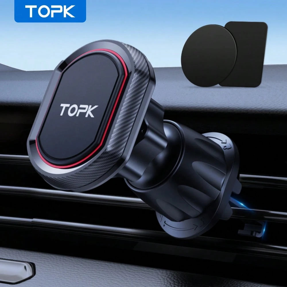 TOPK Magnetic Phone Car Mount With 6 Strong Magnets Phone Holder For Car Cell Phone Magnetic Car Mount Holder Compatible With All Smartphones