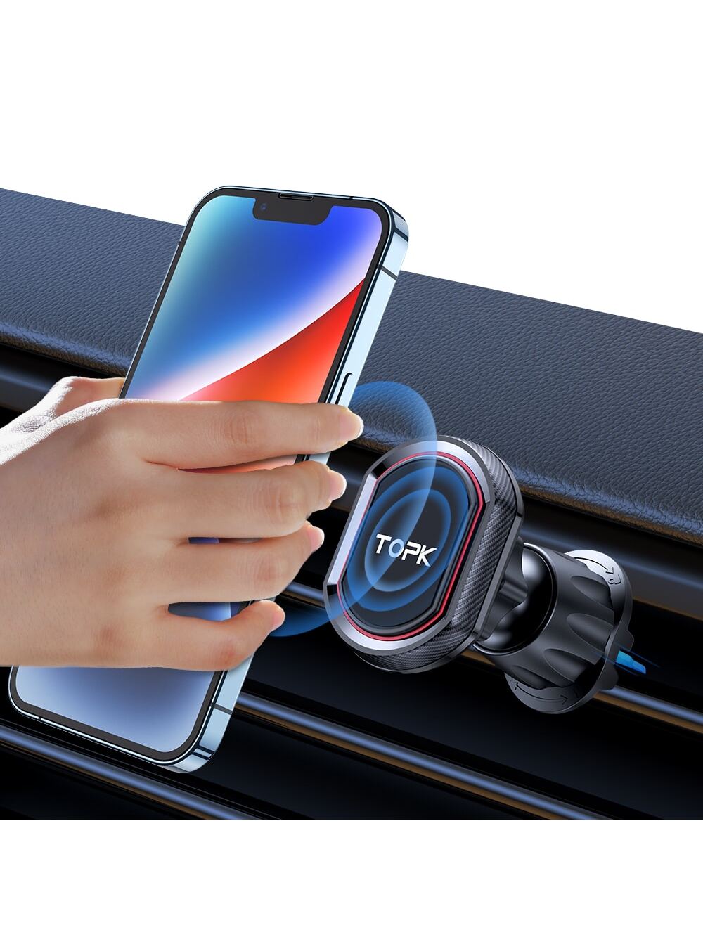 TOPK Magnetic Phone Car Mount With 6 Strong Magnets Phone Holder For Car Cell Phone Magnetic Car Mount Holder Compatible With All Smartphones
