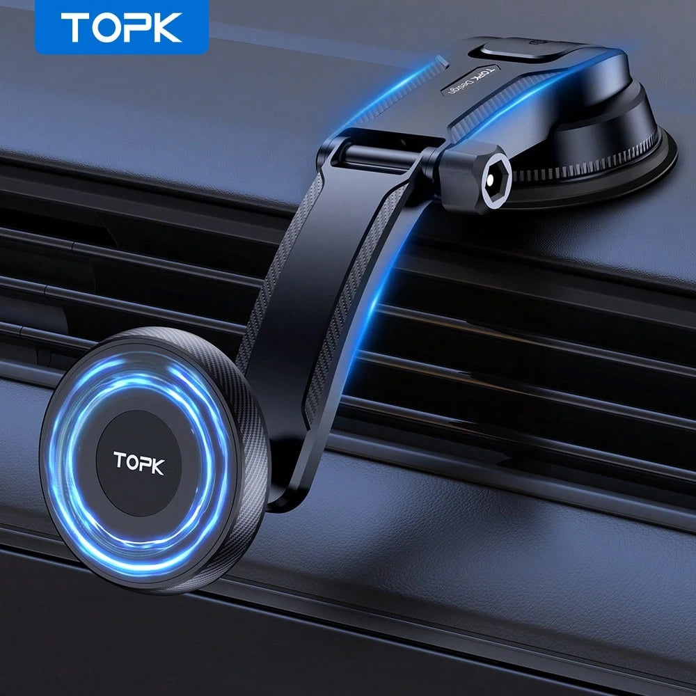 TOPK Magnetic Phone Holder For Car, Powerful Magnetism Premium Quality Support Single-Hand Operation Metal Hook Magnetic Car Phone Mount, Powerful Magnetism Premium Quality Support Single-Hand Operati