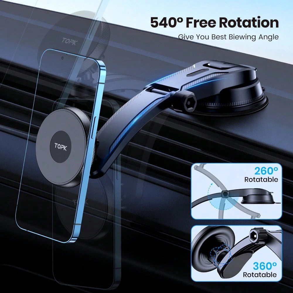TOPK Magnetic Phone Holder For Car, Powerful Magnetism Premium Quality Support Single-Hand Operation Metal Hook Magnetic Car Phone Mount, Powerful Magnetism Premium Quality Support Single-Hand Operati