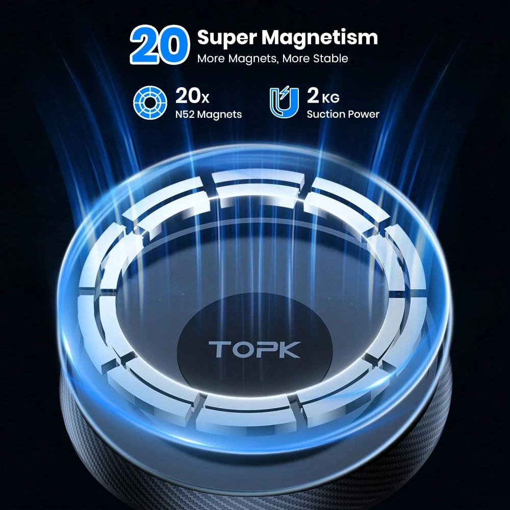 TOPK Magnetic Phone Holder For Car, Powerful Magnetism Premium Quality Support Single-Hand Operation Metal Hook Magnetic Car Phone Mount, Powerful Magnetism Premium Quality Support Single-Hand Operati