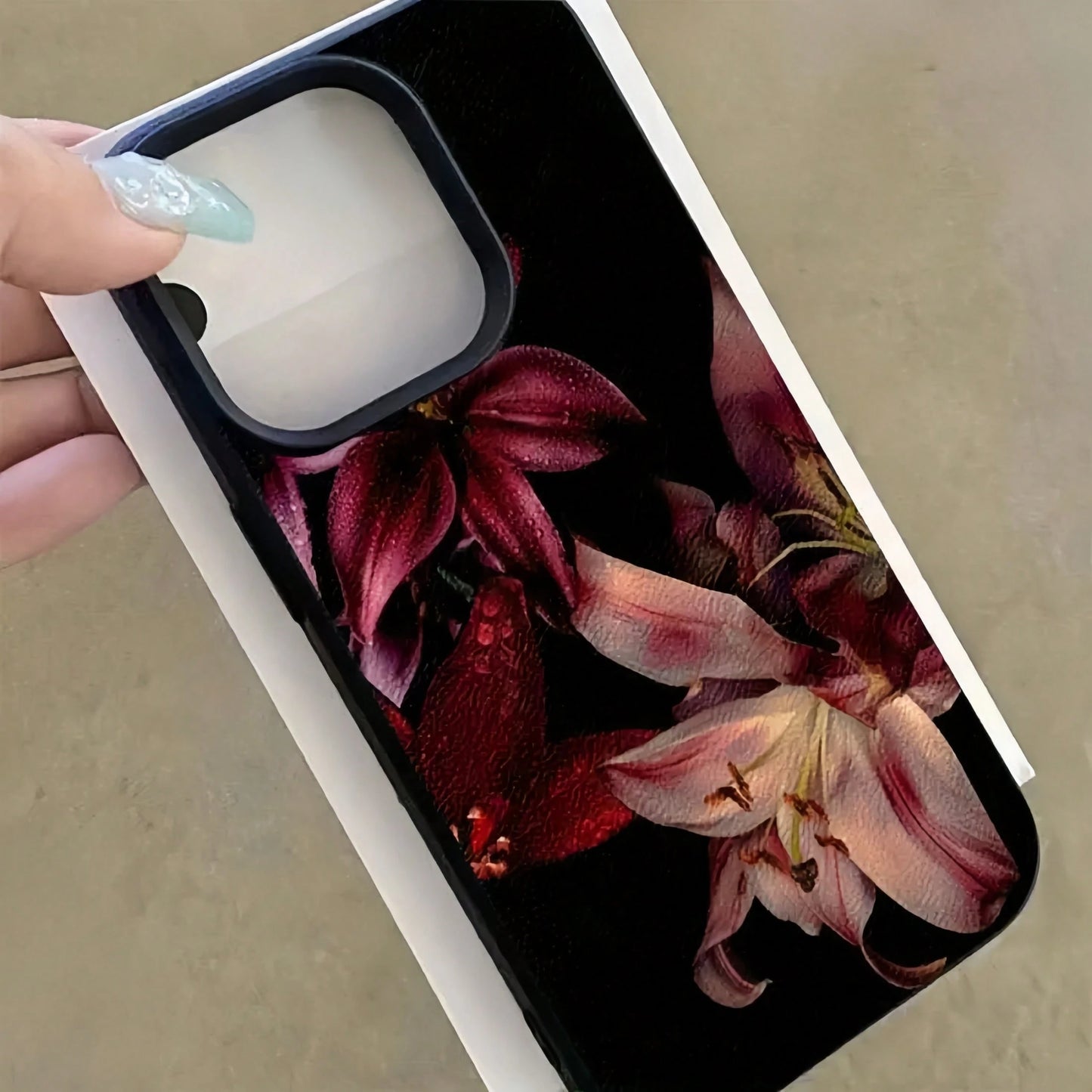 TPU Floral Elements Fashion 1pc Maroon Lily Flower Painted Matte Textured Full Coverage TPU Shockproof Stylish Phone Case Compatible With Apple 11 12 13 14 15 16 17 Pro Max Spring