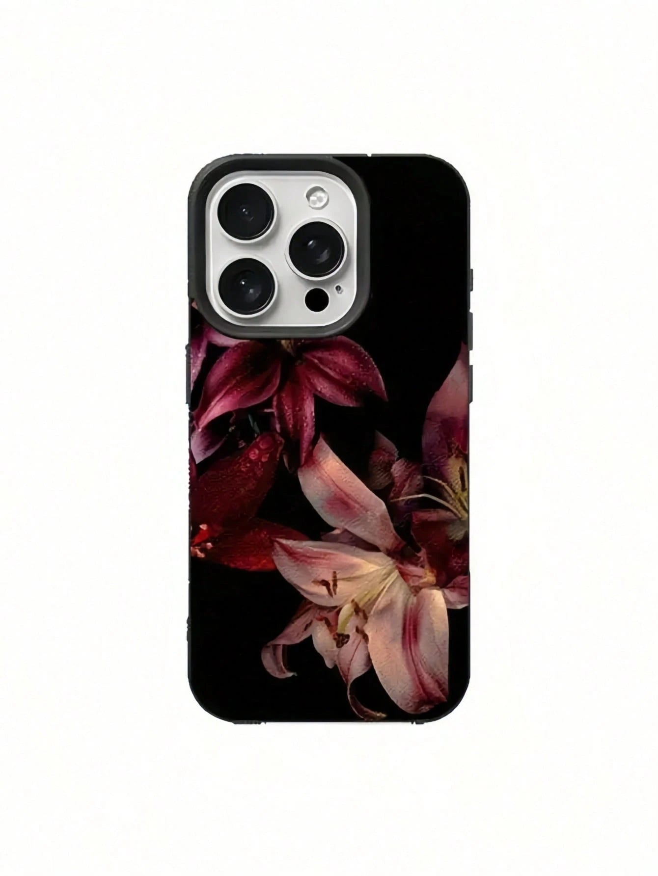 TPU Floral Elements Fashion 1pc Maroon Lily Flower Painted Matte Textured Full Coverage TPU Shockproof Stylish Phone Case Compatible With Apple 11 12 13 14 15 16 17 Pro Max Spring
