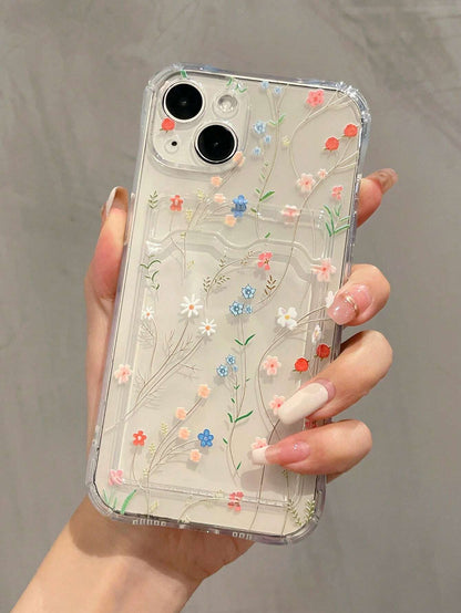 TPU Floral Elements Fashion 1pc Maroon Lily Flower Painted Matte Textured Full Coverage TPU Shockproof Stylish Phone Case Compatible With Apple 11 12 13 14 15 16 17 Pro Max Spring