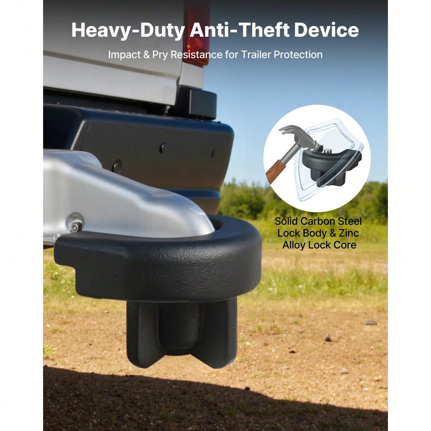 Trailer Hitch Lock, Compatible With 2 Inch Couplers, Heavy-Duty Anti-Theft Trailer Ball Lock With 3 Keys, Prying-Resistant & Impact-Resistant, Fits For RVs, Boats, Off-Road Vehicles, Trailers