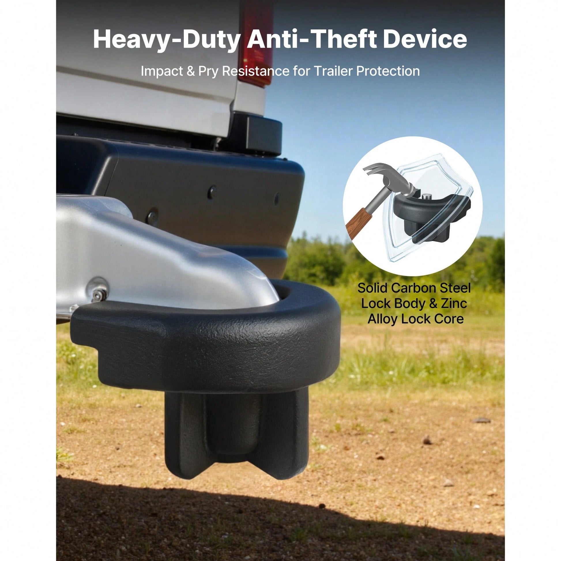 Trailer Hitch Lock, Compatible With 2 Inch Couplers, Heavy-Duty Anti-Theft Trailer Ball Lock With 3 Keys, Prying-Resistant & Impact-Resistant, Fits For RVs, Boats, Off-Road Vehicles, Trailers