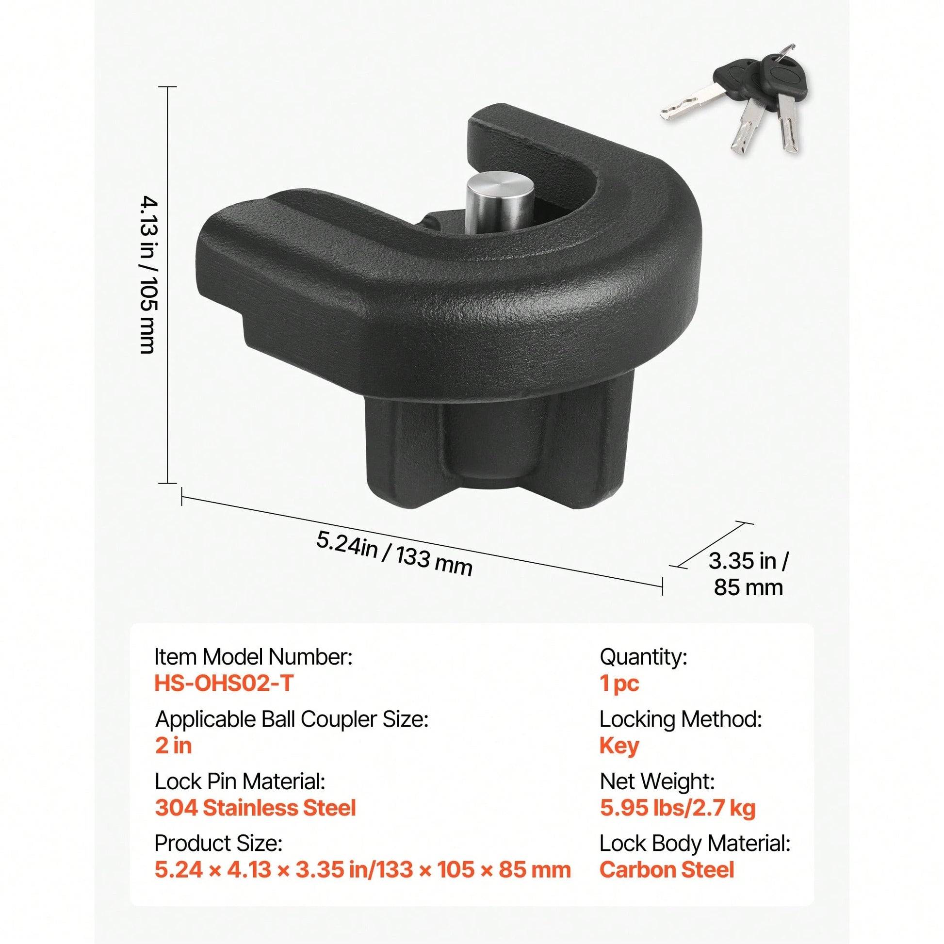 Trailer Hitch Lock, Compatible With 2 Inch Couplers, Heavy-Duty Anti-Theft Trailer Ball Lock With 3 Keys, Prying-Resistant & Impact-Resistant, Fits For RVs, Boats, Off-Road Vehicles, Trailers