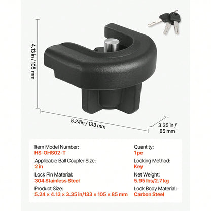 Trailer Hitch Lock, Compatible With 2 Inch Couplers, Heavy-Duty Anti-Theft Trailer Ball Lock With 3 Keys, Prying-Resistant & Impact-Resistant, Fits For RVs, Boats, Off-Road Vehicles, Trailers