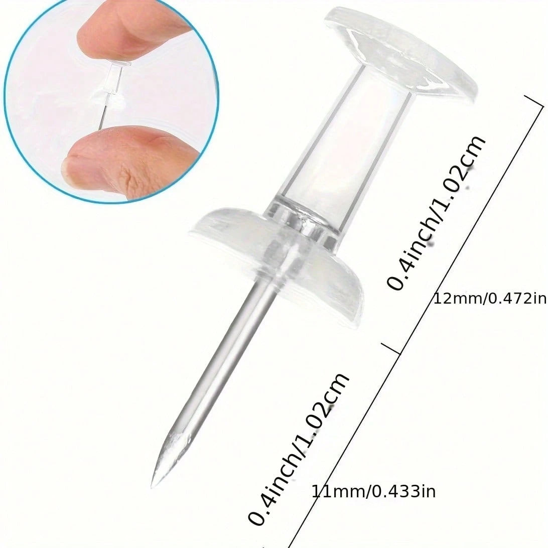 Transparent Push Pins, 100pcs/Pack, Large Head Pins, Wall Nails, Cork Board Pins, Board Pins, Push Pins And Thumbtacks. Back To School Essentials
