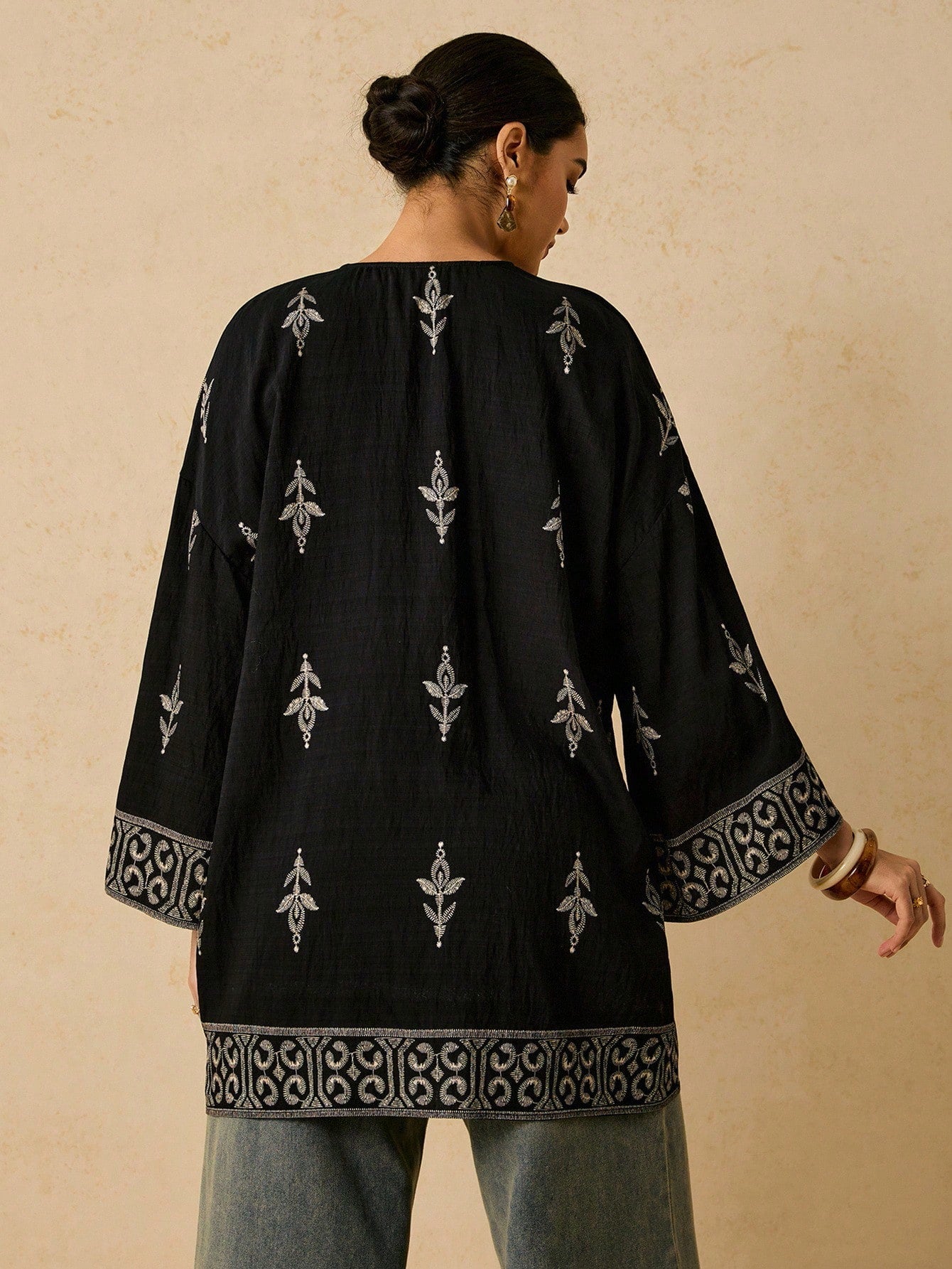 Travachic Plus Size Casual Geometric Pattern Loose Cardigan Shirt For Women, Autumn Fall